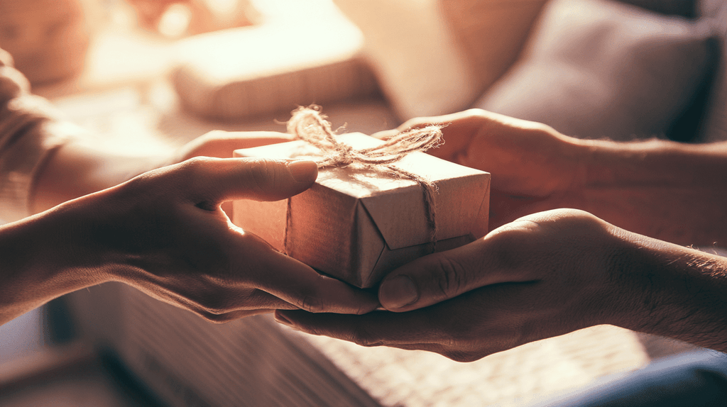 Iemand geeft een persoonlijk cadeau als troost tijdens een moeilijke periode